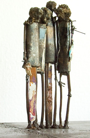 Mixed media metal sculptures: ''Standing Four III'', 21x73x27 cm - mixed media sculptures artist Johan P. Jonsson