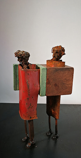 Mixed media sculpture ''LOVE.x, 19x37x32 cm - mixed media metal sculptures artist Johan P. Jonsson